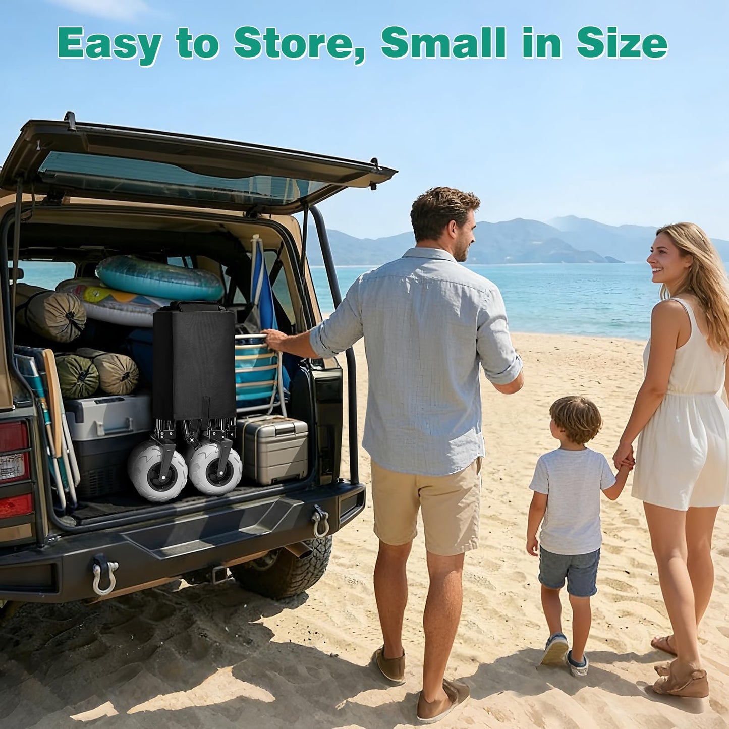 SUNNYFEEL 41" L Beach Wagon with Big Wheels for Sand - 550lbs Heavy Duty Folding Beach Wagon - All Terrain Steel Frame with 9" Pneumatic Tires for Beach,Camping,Sports,Garden (Black)