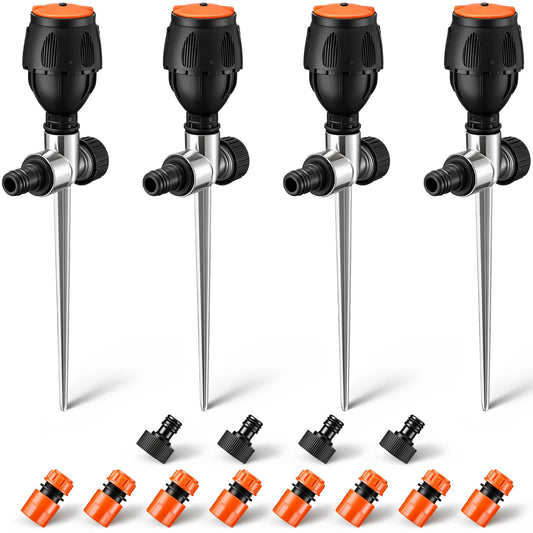 VIHOSE 4 Pack Flexible Gear Drive Sprinkler with Metal Spike Base Connectable Above Ground Sprinkler Watering System for Garden Plant Yard Lawn 360 Rotating Irrigation