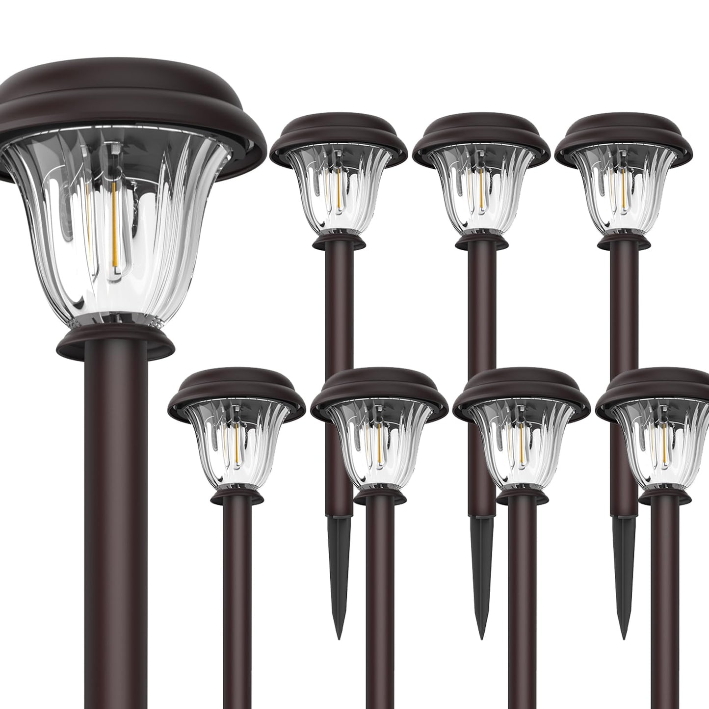 DERAYSION 8 Pack Solar Lights Outdoor, Stainless Steel Glass Solar Pathway Lights, Auto On/Off Long-Lasting Waterproof Garden Lights for Landscape, Path, Yard, Driveway, Walkway Decor (Warm White)