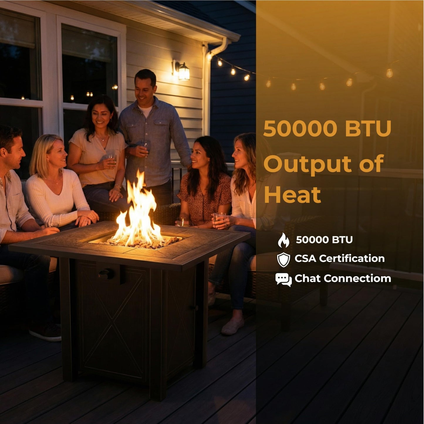HOTEAGLE 30" Propane Fire Pit with Premium Ceramic Tabletop, 50000 BTU Powerful Gas Firepit Table - Includes Lid and Lava Rocks, Ideal Outdoor Fire Pit for Dining, Party in Patio, Garden, Yard