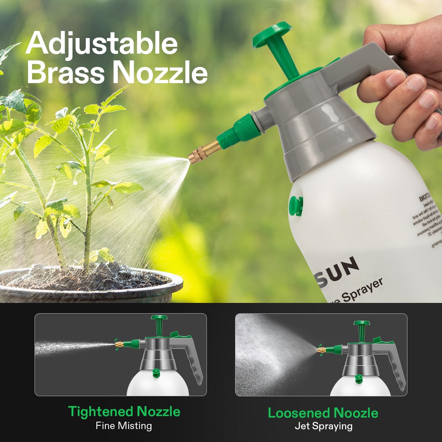 VIVOSUN Handheld Garden Sprayer, 1L Pump Sprayer, 34oz Water Spray Bottle with Safety Valve, Adjustable Nozzle, Extended Spray Rod & Additional Seals, Ideal for Watering, Fertilizing, Cleaning