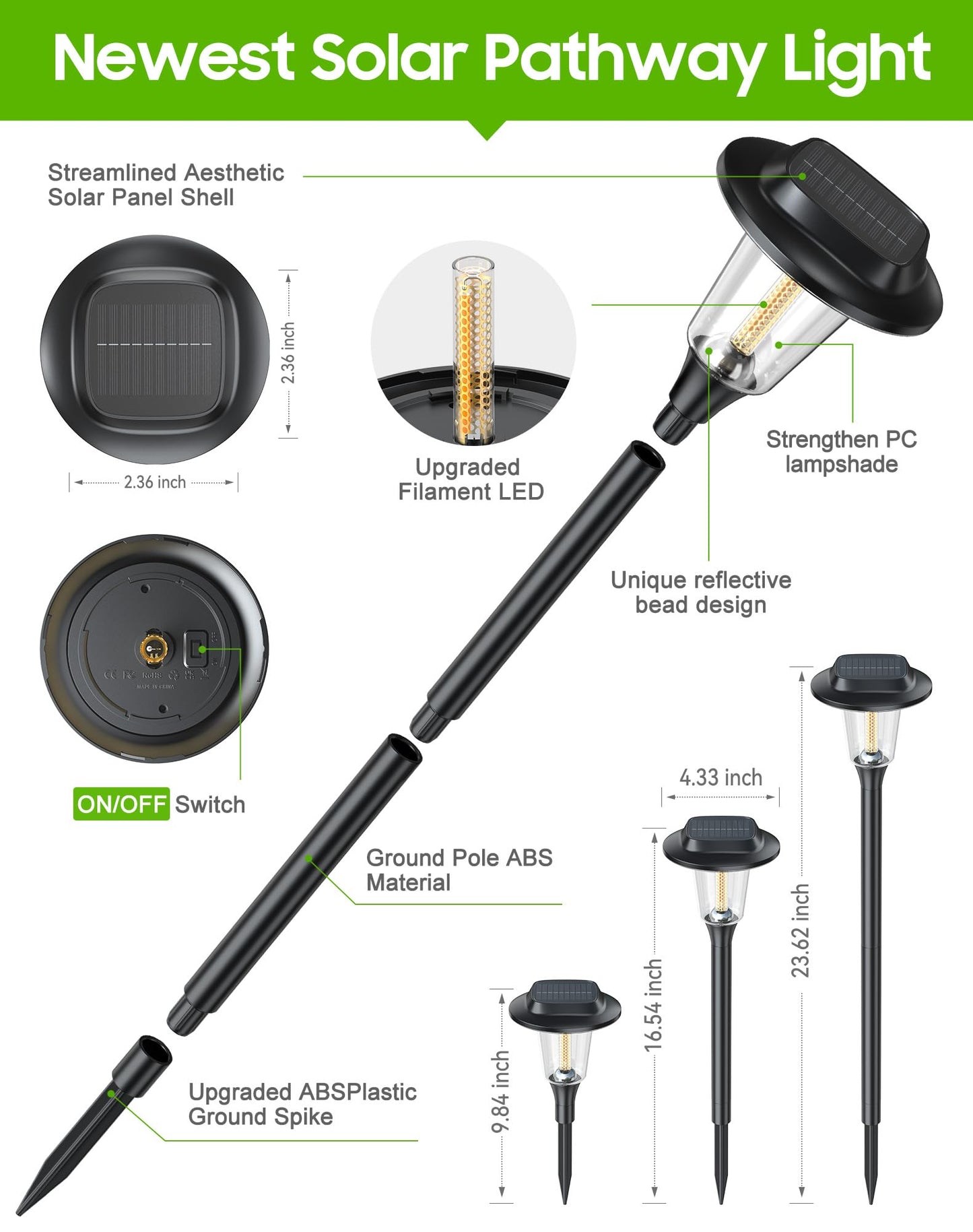 2026 New Solar Pathway Lights Outdoor 8 Pack Solar Lights Outdoor Waterproof IP65 Upgraded Bright LED Auto On/Off Modern Garden Lights Solar Powered Light for Yard Lawn Walkway Driveway Patio Decor
