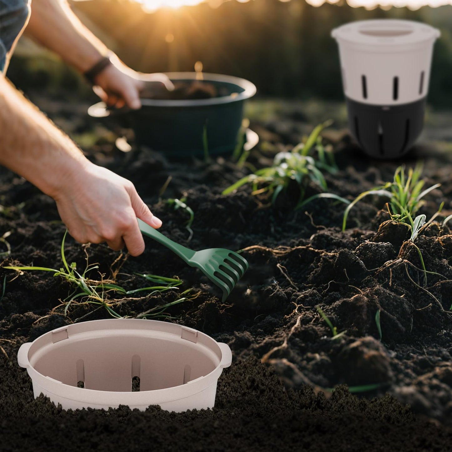 Inground Worm Composter, Outdoor Underground Worm Farm 3.3 Gallons, Garden Worm Compost Bin from Kitchen Food Waste, Black+Gray (10.7x10.7x13Inch)