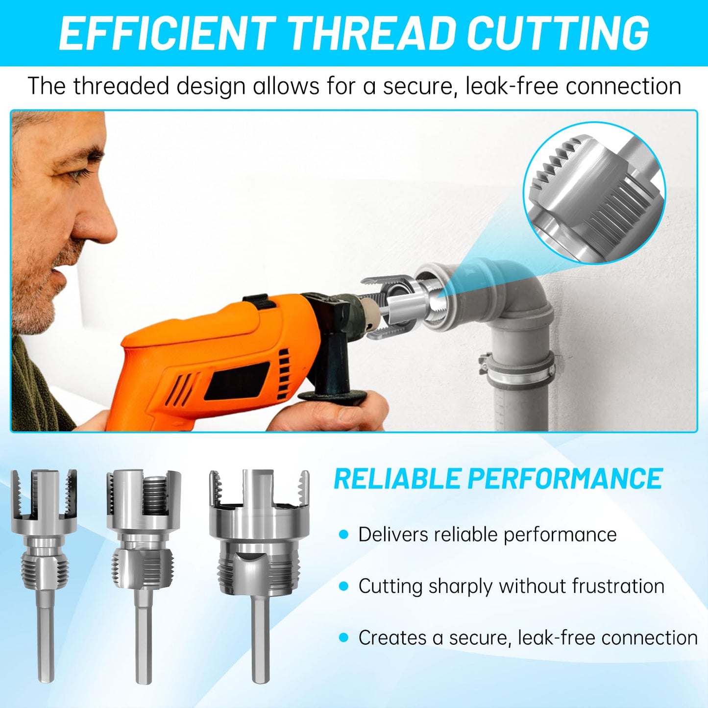 3pcs Pvc Pipe Threader Kit,Dual-Function Integrated Internal & External Pipe Threading Tool For 1/2" & 3/4"& 1" Pvc/Plastic Pipes,Electric Drill Compatible For Home Repair(1/2"+3/4"+1")
