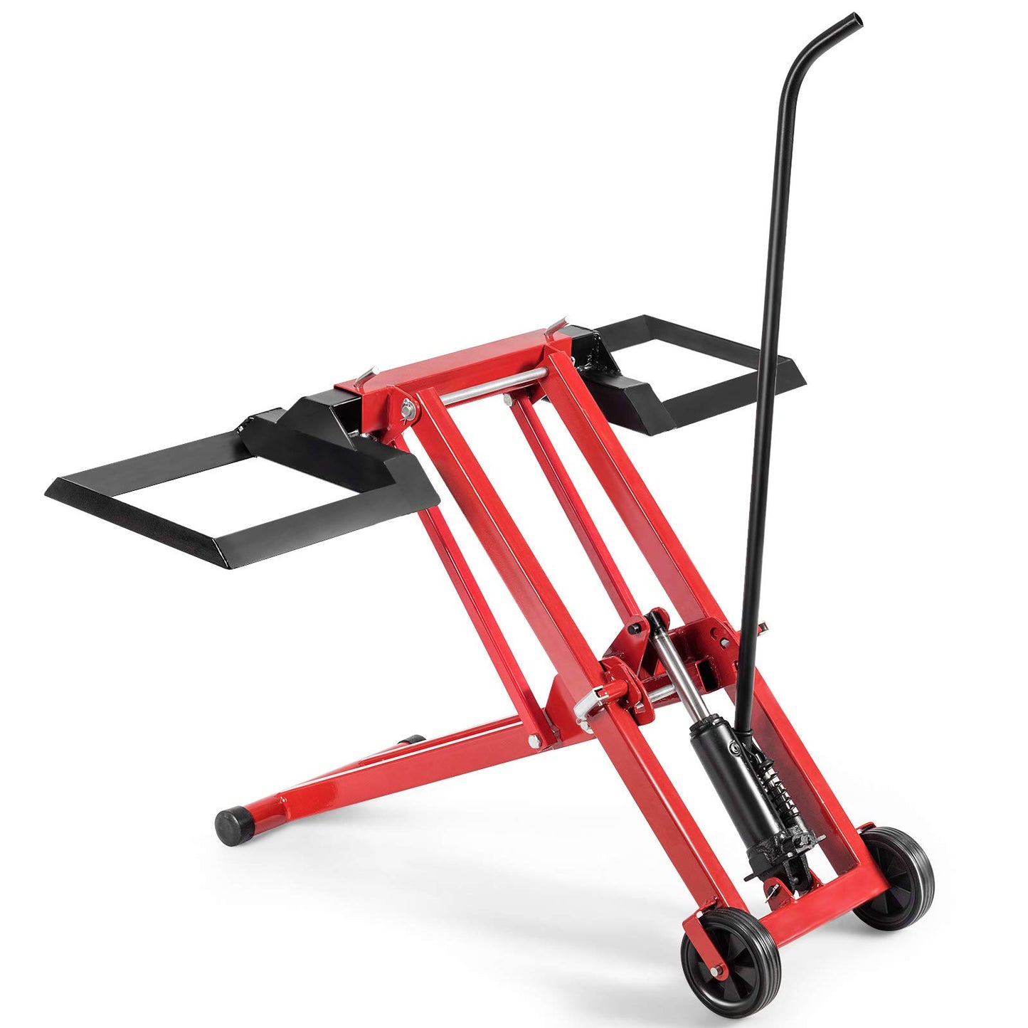 Goplus Lawn Mower Lift, 500LBS Capacity Zero Turn Mower Lift with Hydraulic Jack, Non-Slip Wheels, Adjustable Movable Lawn Mower Lift Jack for Riding Tractors, Lawnmowers
