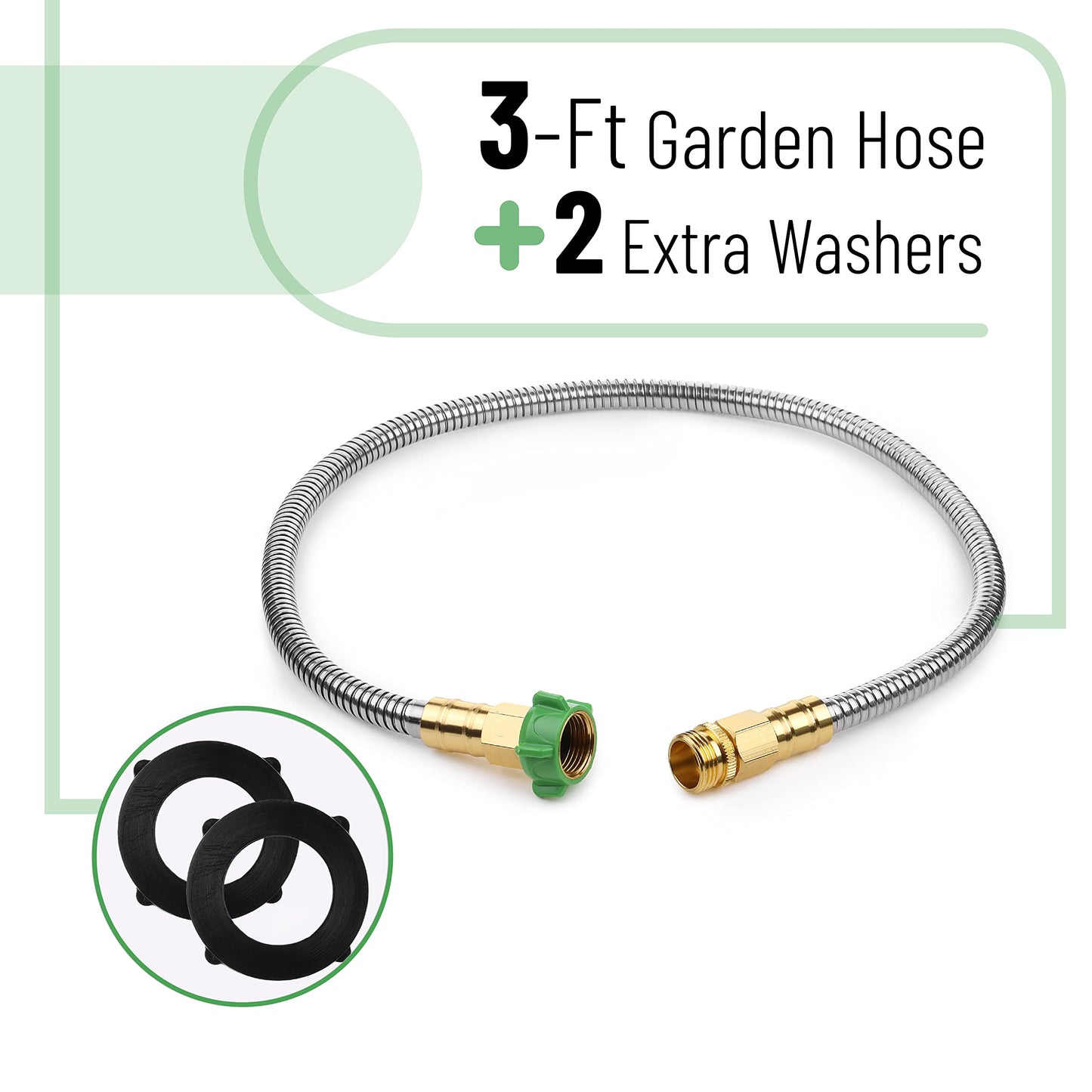 UNCO 3 Feet Heavy Duty Stainless Steel Short Garden Hose, Metal, Water Hose, Non Kink, Durable, Flexible, Lightweight