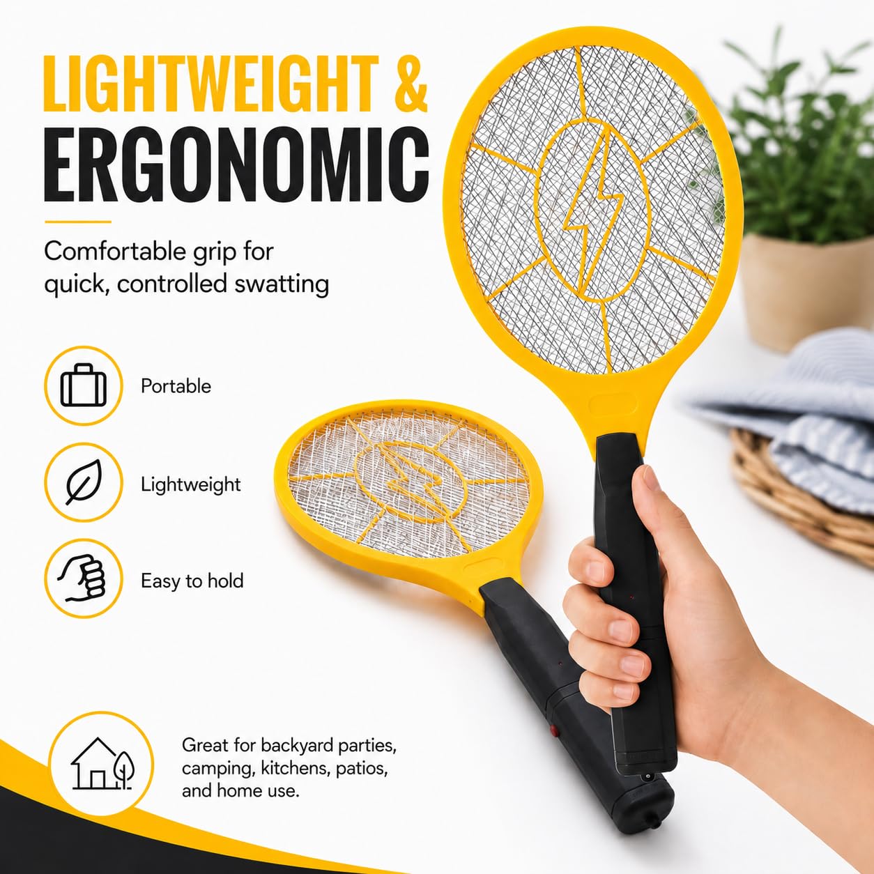 2 Pack Electric Fly Swatter, Bug Zapper Racket for Indoor Pest Control, Handheld Insect Killer Bat Battery Powered Electric Mosquito Swatter for Outdoor and Home