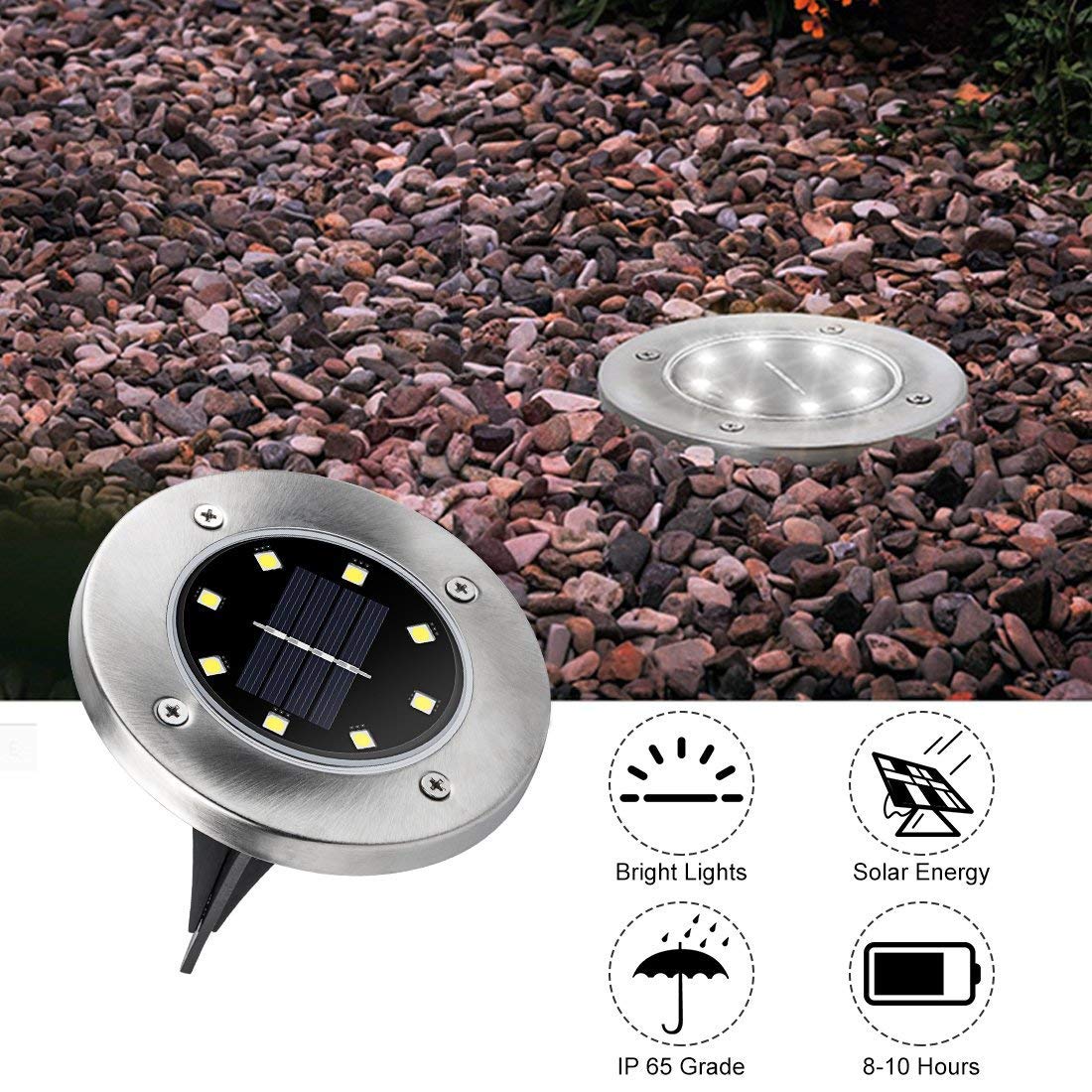 ZGWJ 8 Pack Solar Ground Lights,8 LED Upgraded Outdoor Garden Lights Landscape Lighting for Lawn Pathway Yard Deck Patio Walkway White