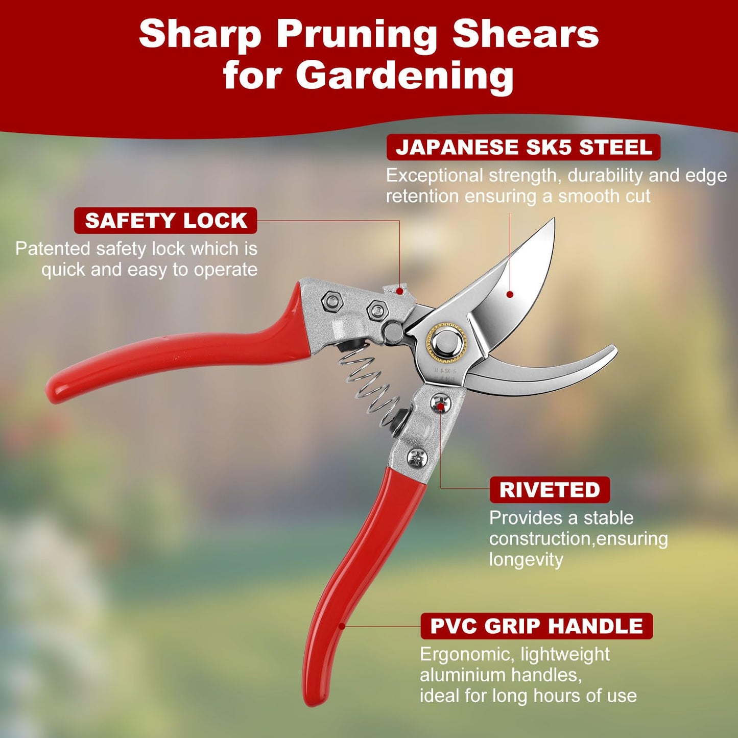 LEEPENK 2 Piece Garden Shears Set: Heavy Duty Pruning Shears with Japanese SK5 Steel Blade & Long Straight Garden Snip,Complete Pruning Shears for Gardening, Tree Trimming, Flower & Herb Cutting