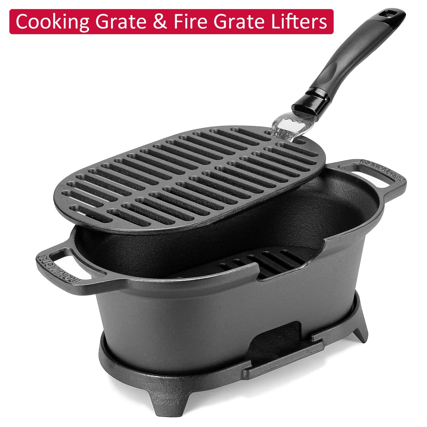 IronMaster Mini 100% Cast Iron Hibachi Grill, Tabletop Small Portable Charcoal Grill for Outdoor Camping, Japanese BBQ Grill Grate Surface 11" x 6.7" Ideal for 2 People