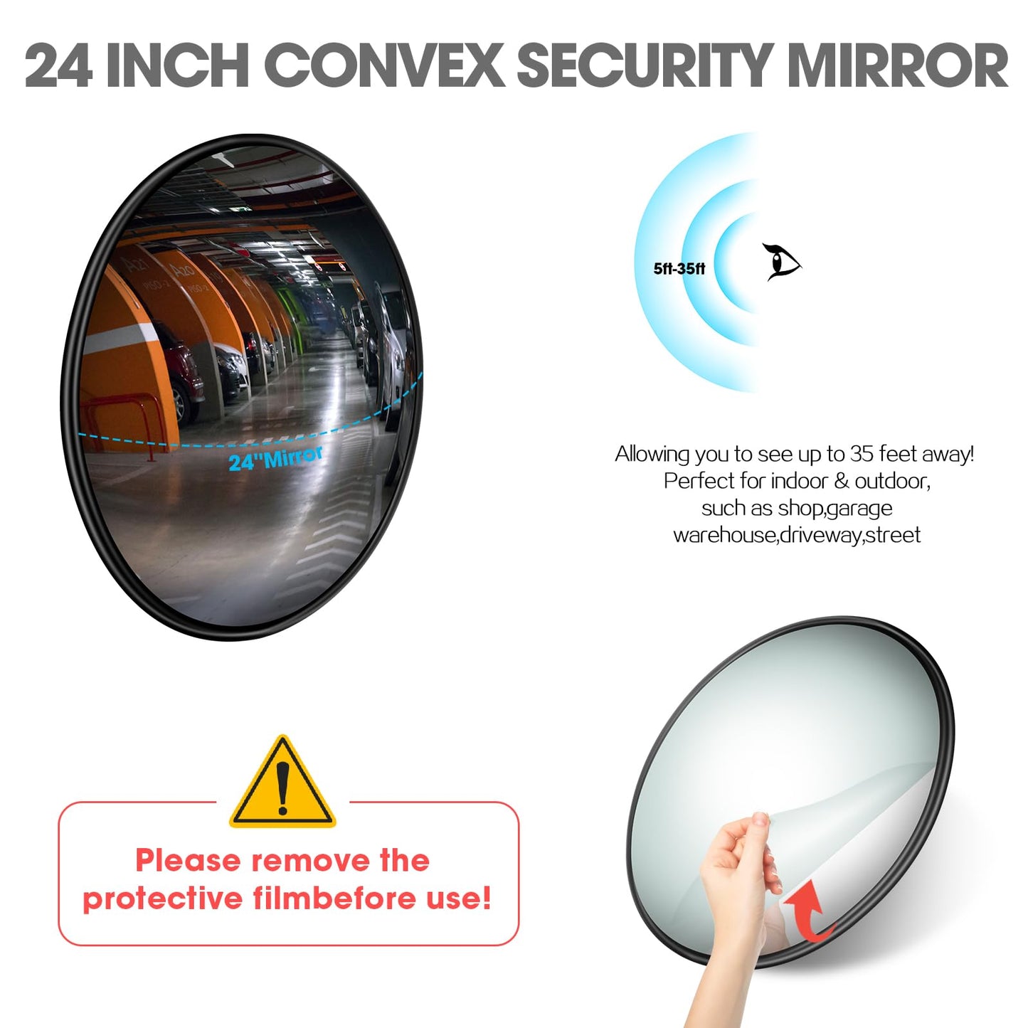 Convex Traffic Mirror - 24'' Outdoor and Indoor Driveway & Security Parabolic Safety Mirrors, Acrylic Convex Mirror for Garage, Retail Stores, Warehouses, Office and High-Traffic Areas