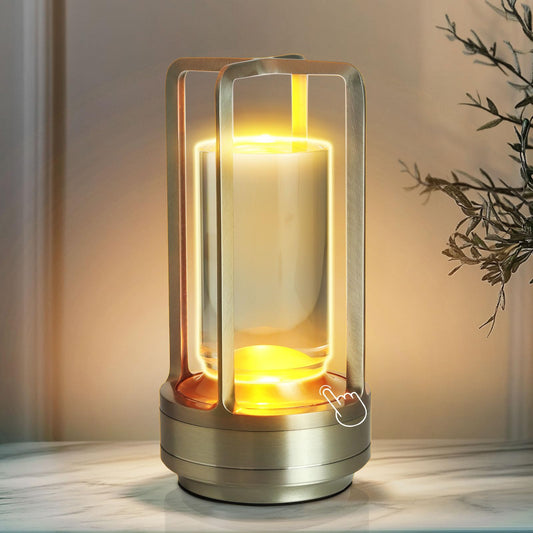 Czgor Crystal Table Lantern Light,Battery Operated Rechargeable Cordless Crystal Table Lamp with 3-Color,Portable Outdoor Small LED Desk Lamp for Indoor/Outdoor Patio Camping Bar Restaurant(Silver)