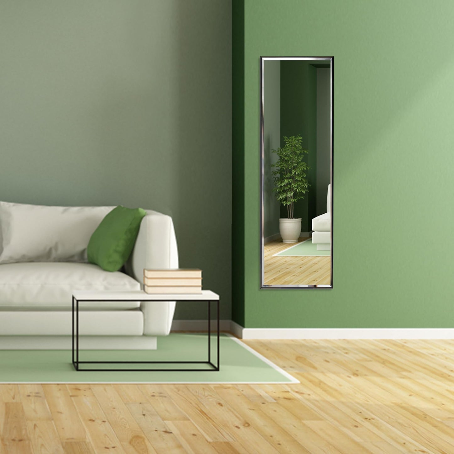 PETAFLOP 14x48 Inch Full Length Mirror Wall Mounted, Large Body Door Mirror with Rectangular Framed for Bedroom Bathroom Living Room Decor, Black