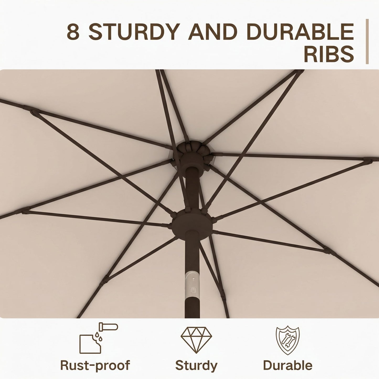 Kingdura 9FT Outdoor Patio Umbrella, Market Table Umbrella with Push Button Tilt and Crank, 8 Sturdy Fiberglass Ribs, UV Protection for Pool, Lawn, Deck, Backyard, Garden (Beige)