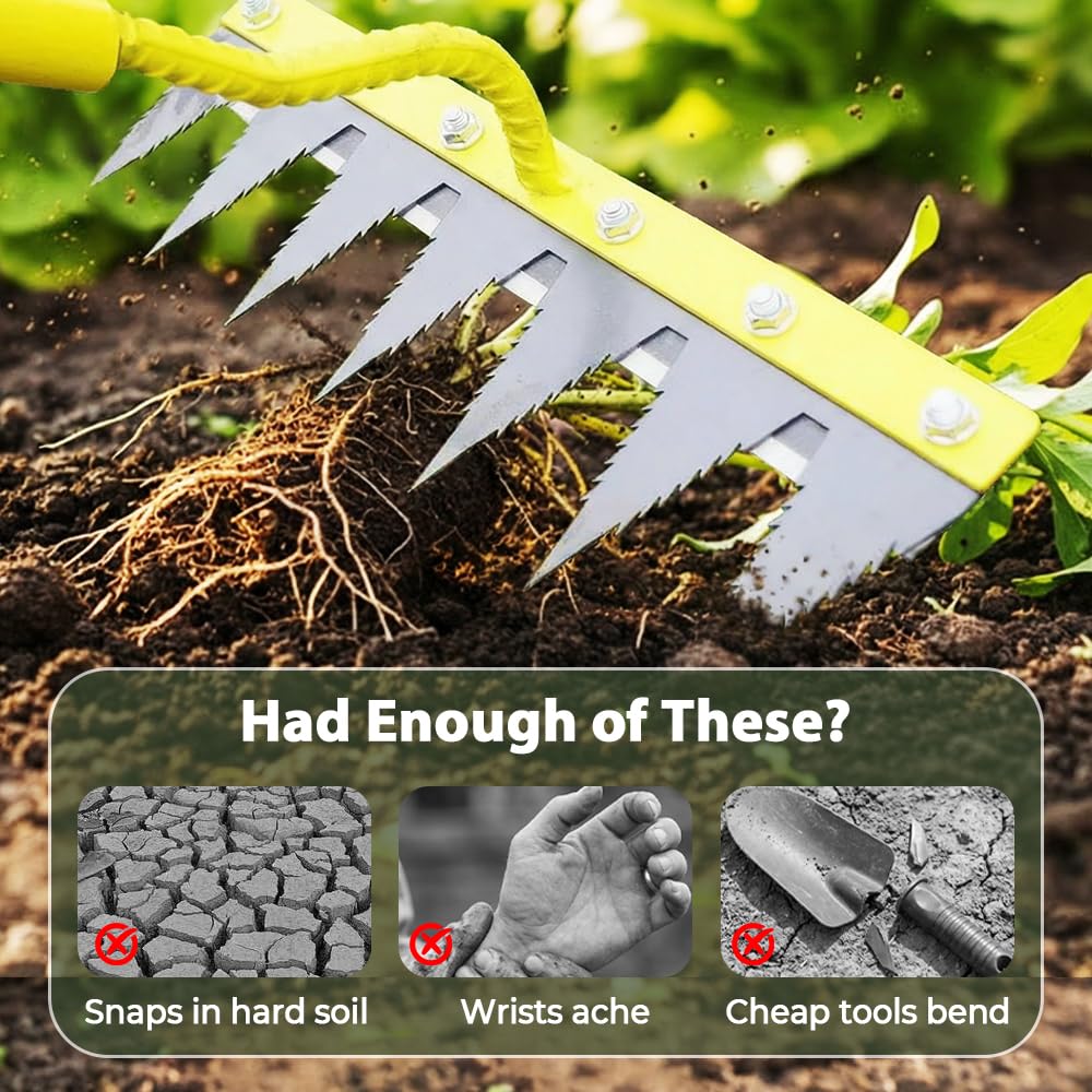 Iron Weeding Rake 2.0, Heavy Duty Garden Hand Weeder Rake, 4/5/6/7 Teeth Weeder Tool for Yard Lawn Garden, Manual Weed Puller Gardening Weeding Tool (4 Teeth)