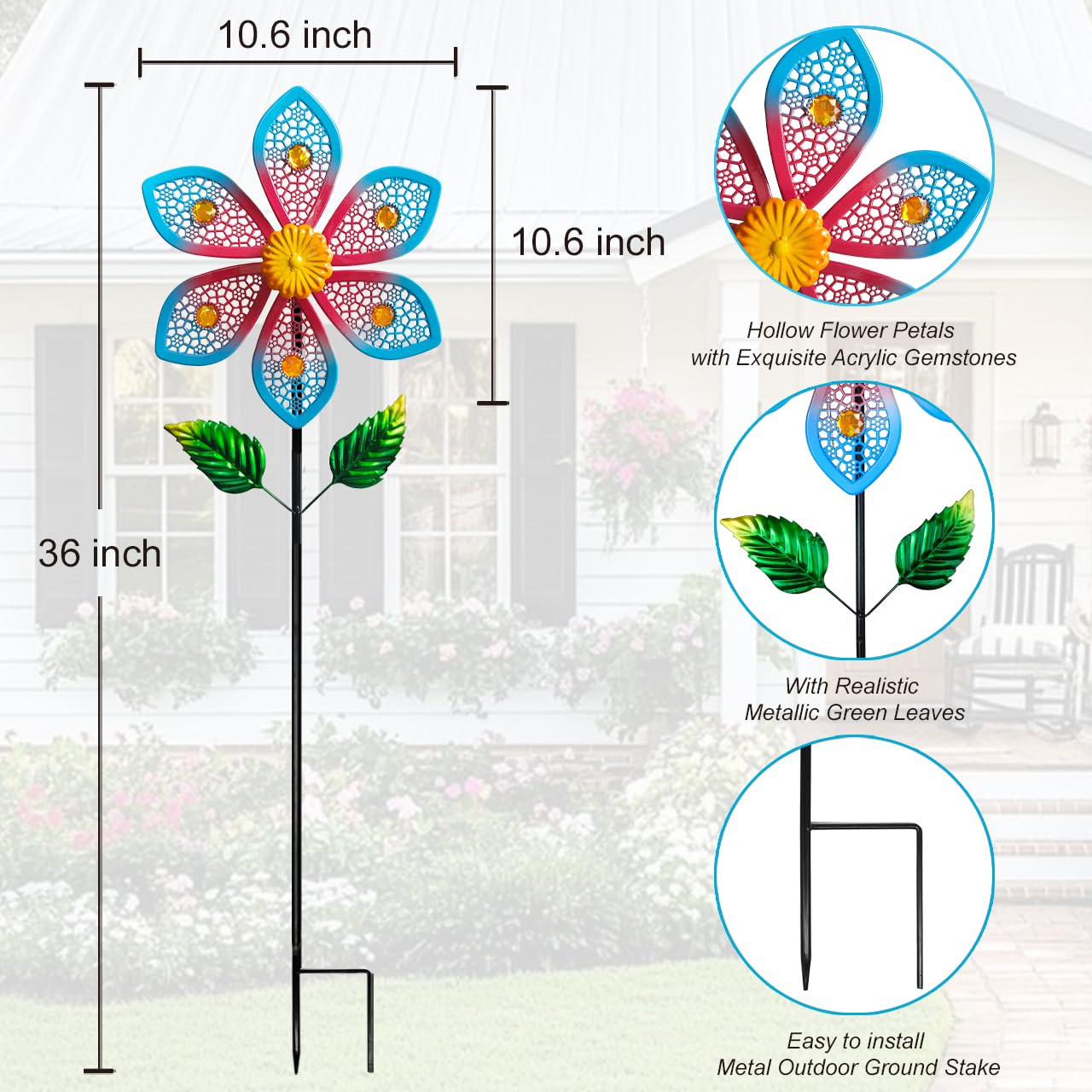 Senflame Metal Wind Spinners for Garden Decor - Outdoor Windmill Sculptures, Durable Yard Art Wind Spinners Metal Wind Spinner for Patio Lawn Ornament, Vibrant Red & Blue Garden Spinners Outdoor