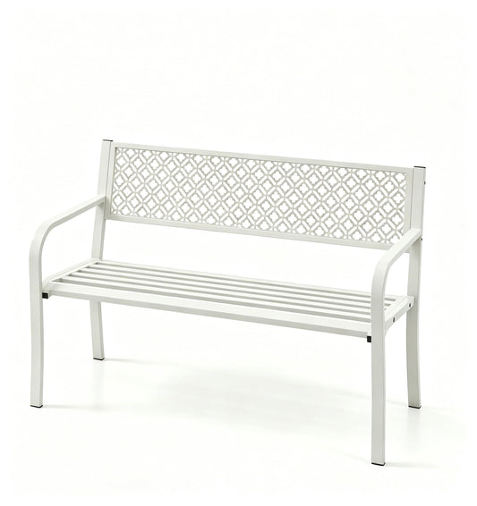 Garvee Outdoor Metal Garden Bench for 2 Person, Heavy Duty Steel Patio Bench 790 Lbs Capacity, Weather Resistant Black Porch Seating with Geometric Backrest, Outdoor Furniture for Yard, Deck, Entryway