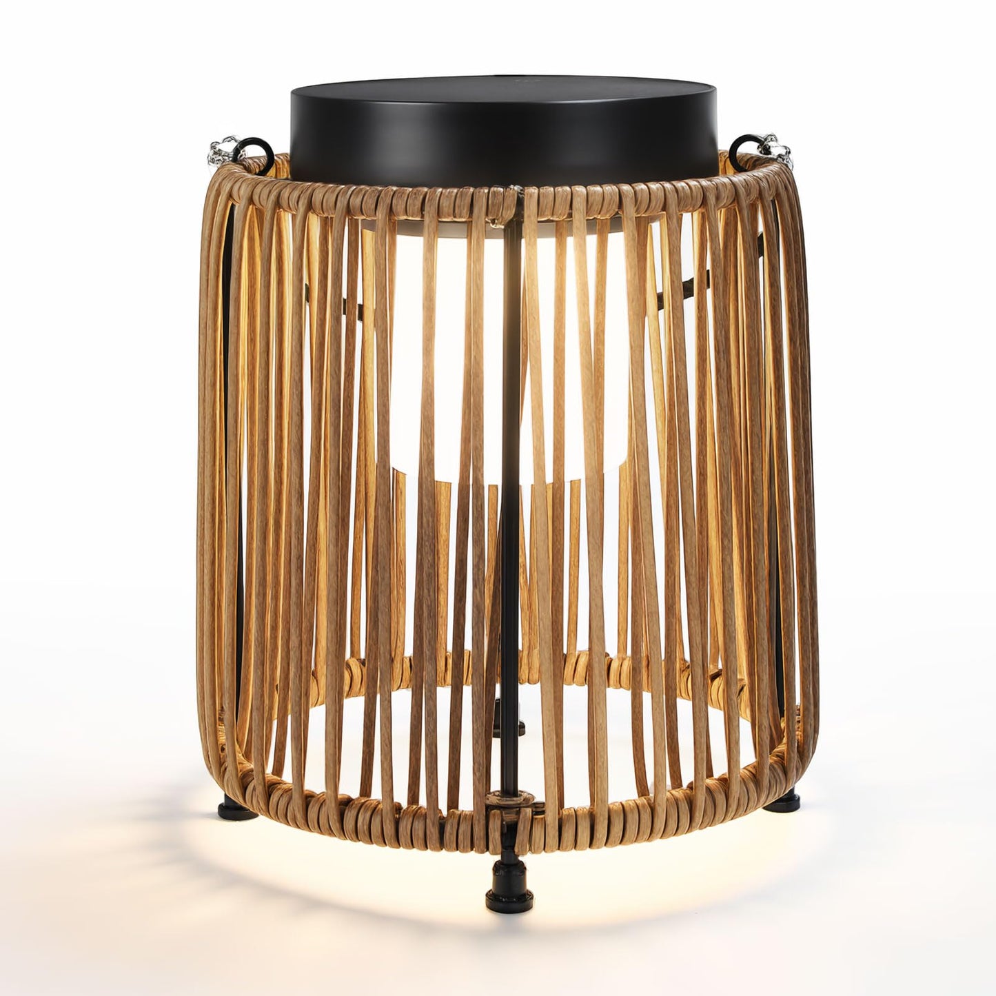 BRIMMEL Solar Lanterns Outdoor Waterproof IP54, Handwoven Wicker Outdoor Table Lamps Portable Rechargeable with 30H+ Runtime, Dual USB-C/Solar Charging Hanging Lantern, 3 Brightness Levels