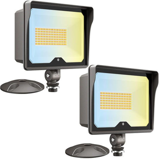 CINOTON 55W LED Flood Light 3CCT (3000K/4000K/5000K), 7700LM Dusk-to-Dawn Photocell Outdoor Security Lighting, 120V IP65 Aluminum Wall Pack for Porch/Barn, 180° Knuckle Mount, 2 Modes, ETL, 2 Pack