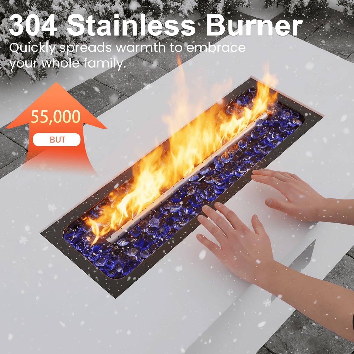 Aeeiua 42" Propane Fire Pit Table Set with Tank Holder, Rectangle 2-Piece Outdoor Firepit Wind Guard, Lid, Glass Stones and Cover