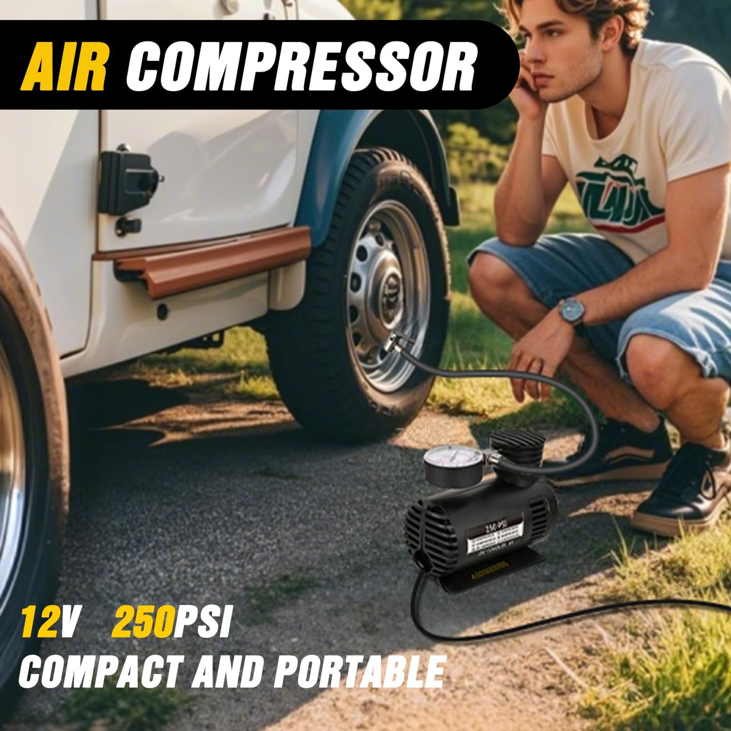 Nilight Car Emergency Kit with Jumper Cable, Tire Repair Tools Safety Assistance for Travel Camping Outdoor Cars Truck SUV RV, Roadside Essentials with Air Compressor