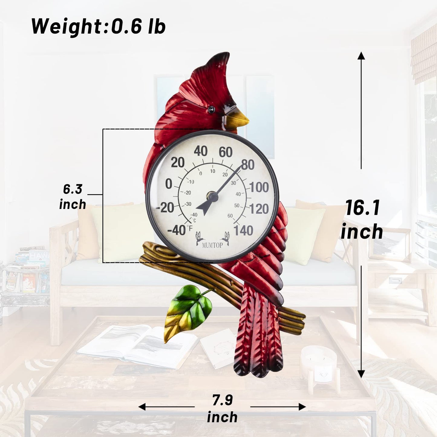 MUMTOP Outdoor Thermometer, Cardinal Large Number Wall Mounted Outside Thermometer for Patio, Yard, Garden