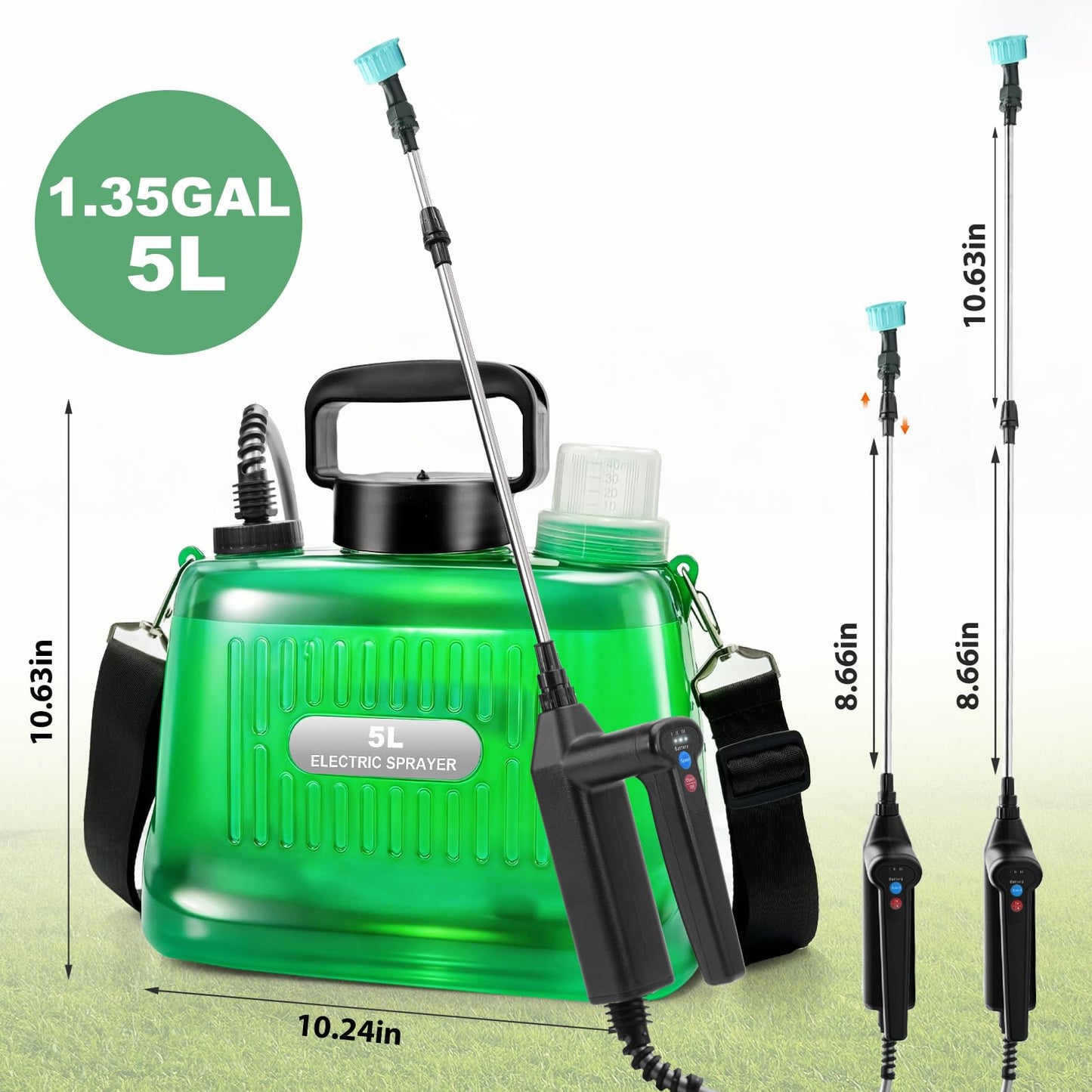 SideKing Battery Powered Sprayer 1.35 Gallon, 3 Adjustable Pressure Electric Weed Sprayer with Battery Indicator, Telescopic Wand & 4 Nozzles, Rechargeable Garden Sprayer for Lawn, Yard & Pest Control