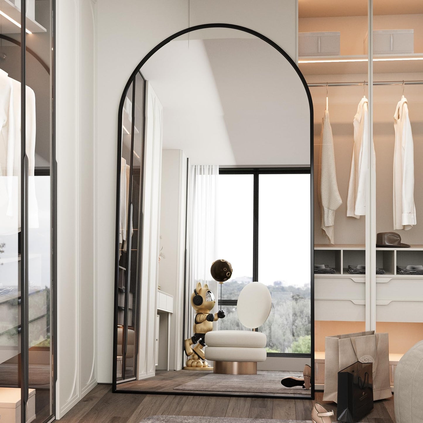 LFT HUIMEI2Y 76.4"x37" Arched Full Length Mirror, Large Full Body Floor Mirror, Tempered Glass Standing Dressing Mirror for Bedroom, Living Room, Gym, Black
