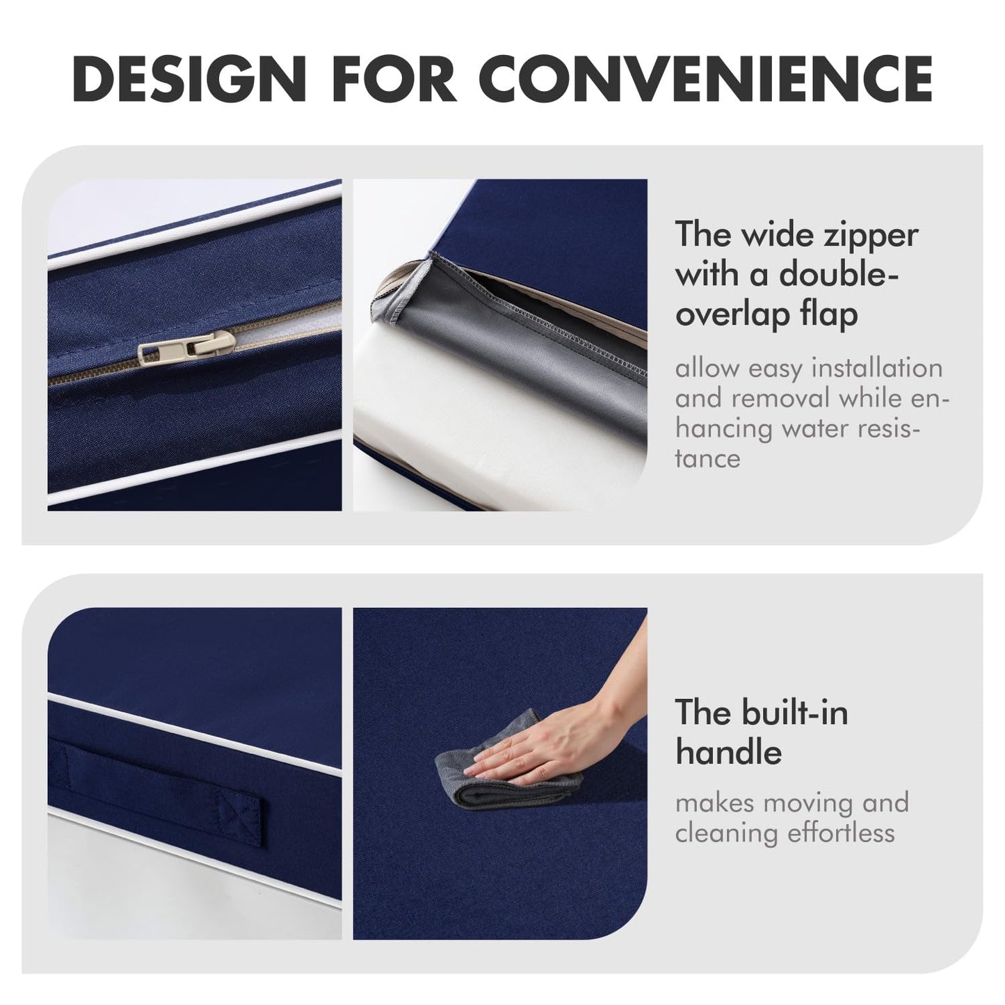 MIULEE Navy Outdoor Seat Cushion 24x24 Inch Set of 2 Waterproof & 3 Year Fade Resistant Deep Seat and Back Cushion for Patio Furniture Chair Sofa Couch with Handle and Adjustable Straps