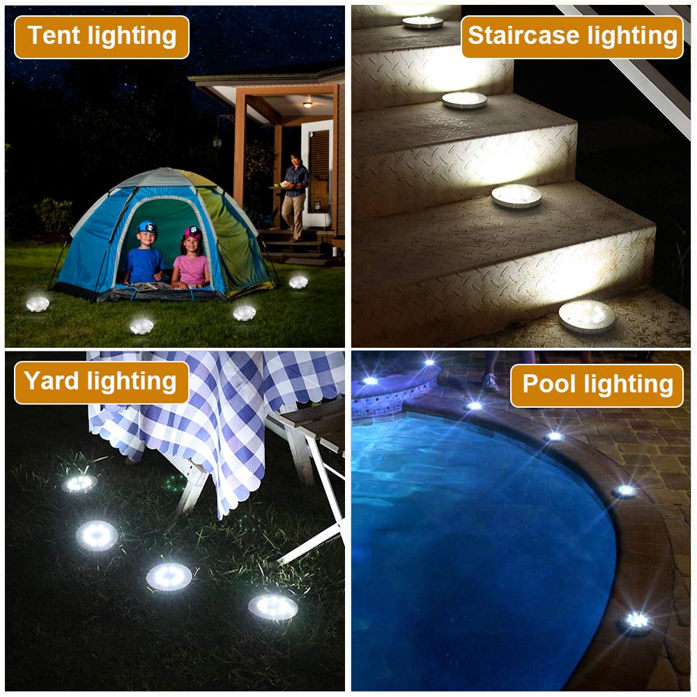 ZGWJ 8 Pack Solar Ground Lights,8 LED Upgraded Outdoor Garden Lights Landscape Lighting for Lawn Pathway Yard Deck Patio Walkway White