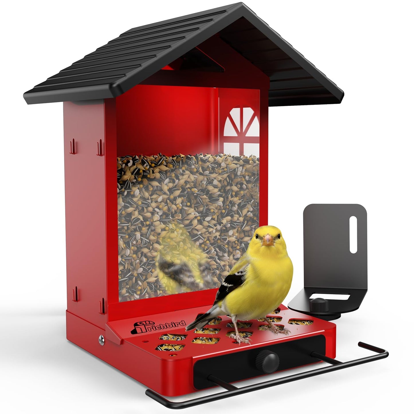 Richbird All-Metal Bird Feeder, Wall & Pole Mountable, 2.4L Large Capacity, Chew-Proof & Weather-Resistant Design, Easy to Clean & Fill, Wild Birds Feeder for Backyard & Garden, for Men Women Gift