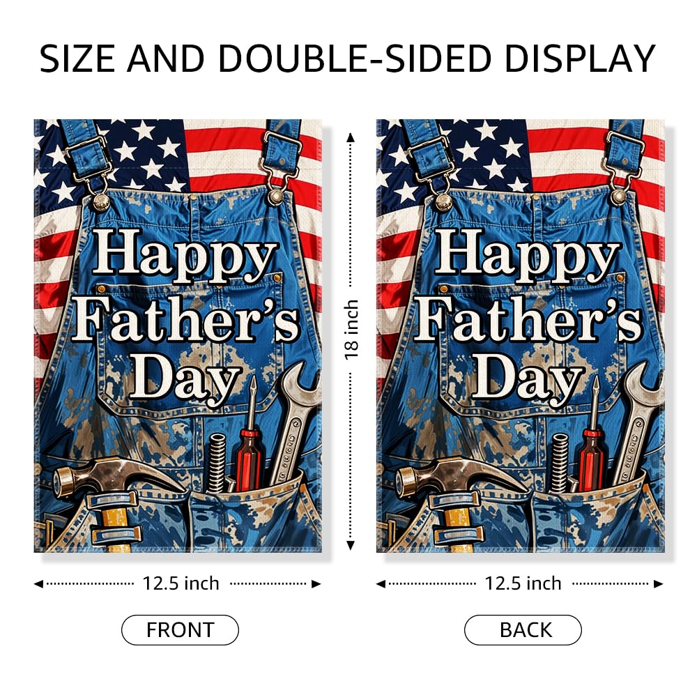 Gkodw Happy Father's Day Garden Flag, Funny Father Yard Sign for Outside, Happy Fathers Day Lawn Porch Farmhouse Outdoor Yard Sign, Dad Garden Banner Décor