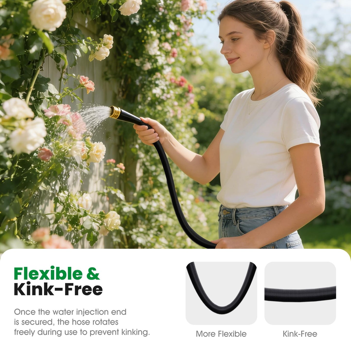 Garden Hose 50FT, Non-Expanding Water Hose Ultra Lightweight, Kink-Free, Burst-Resistant, Lead-Free, Flexible & Durable High-Pressure Hose for Yard, Lawn, Outdoor, Car Washing