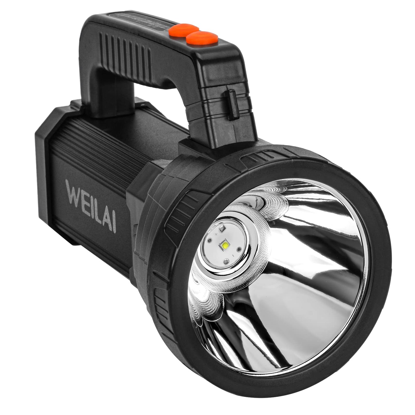 WEILAI Super Bright Handheld LED Flashlight, USB Rechargeable Powerful Searchlight with 6 Light Modes, Waterproof Tactical Torch, Portable Lantern with Side Floodlight for Camping, Hunting, Emergency