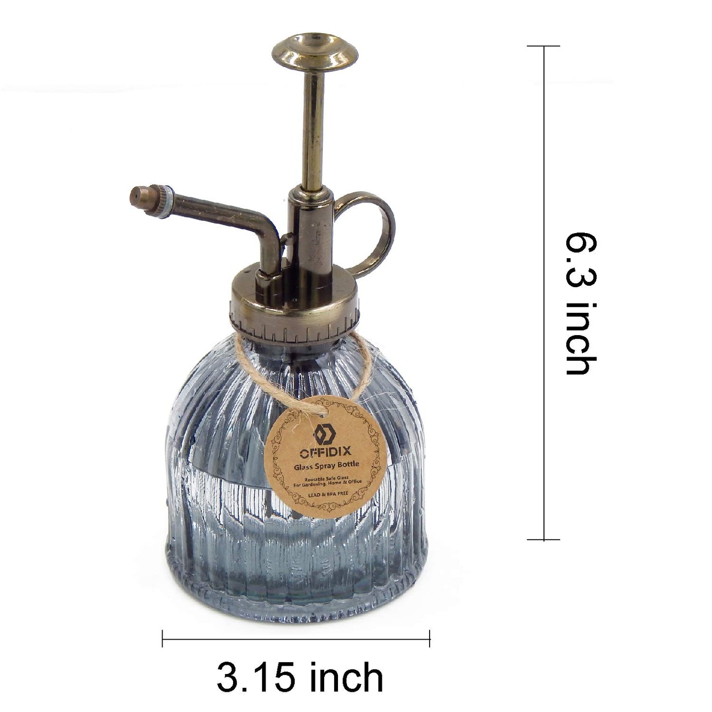 OFFIDIX Plant Mister plant water Spray Bottle, 6.3" Tall Vintage Style with Bronze Plastic Top Pump One Hand Glass Watering Can for Indoor Potted Plants Terrariums (Dark Gray)