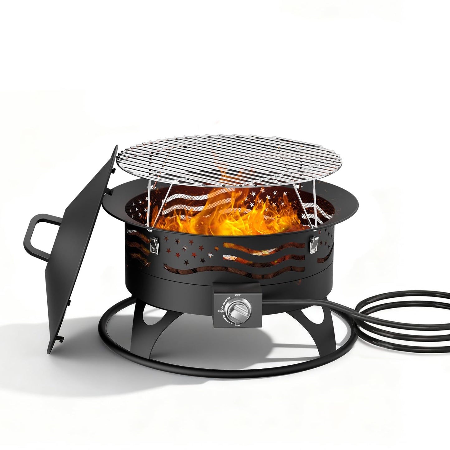 24 Inch Propane Fire Pit, Portable Gas Fire Pit Bowl for Outside, 60,000 BTU Smokeless Outdoor Firepit with Lid & Grill Grate for Patio, Yard, Gardenn, Camping