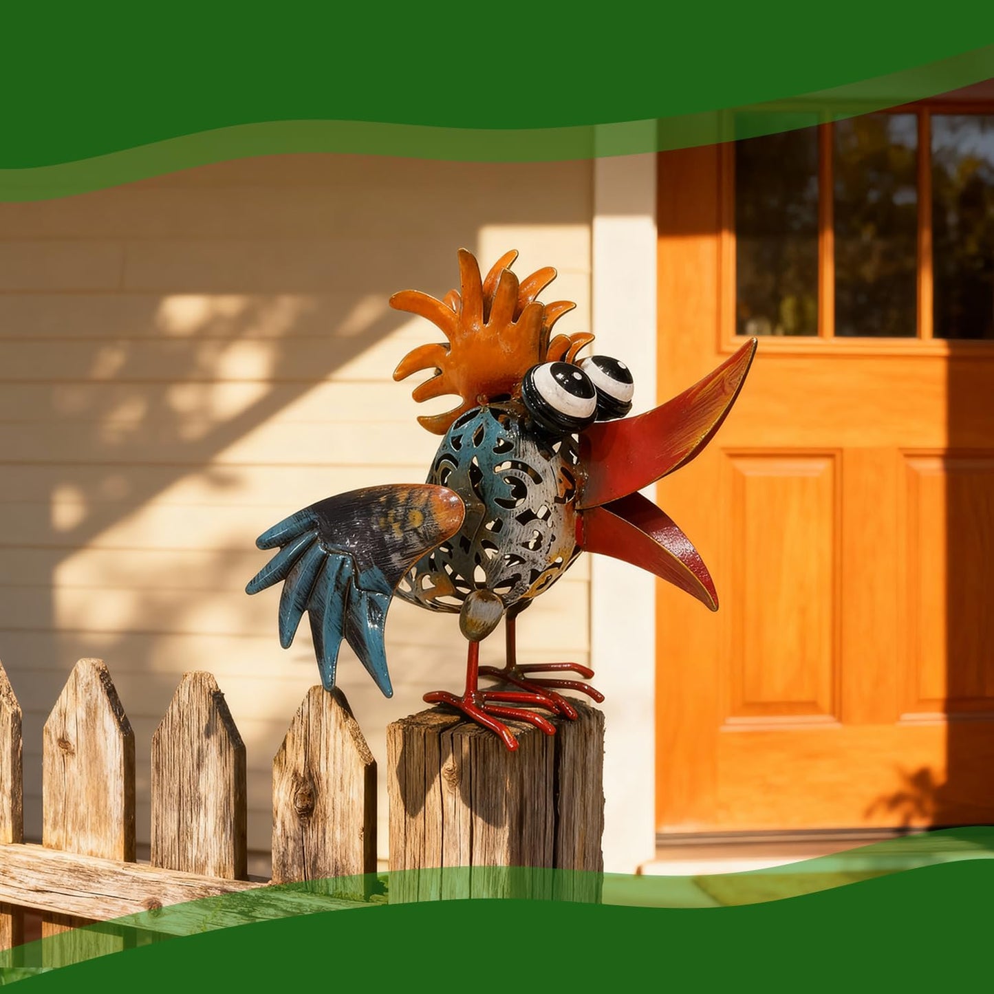 Art Deco Metal Rooster Garden Statue, Weatherproof Outdoor Indoor Decor - Painted Metal Sculpture with Hollow Design, Unique Gift for Housewarming Mother's Day Garden Enthusiasts Yard Housewarming