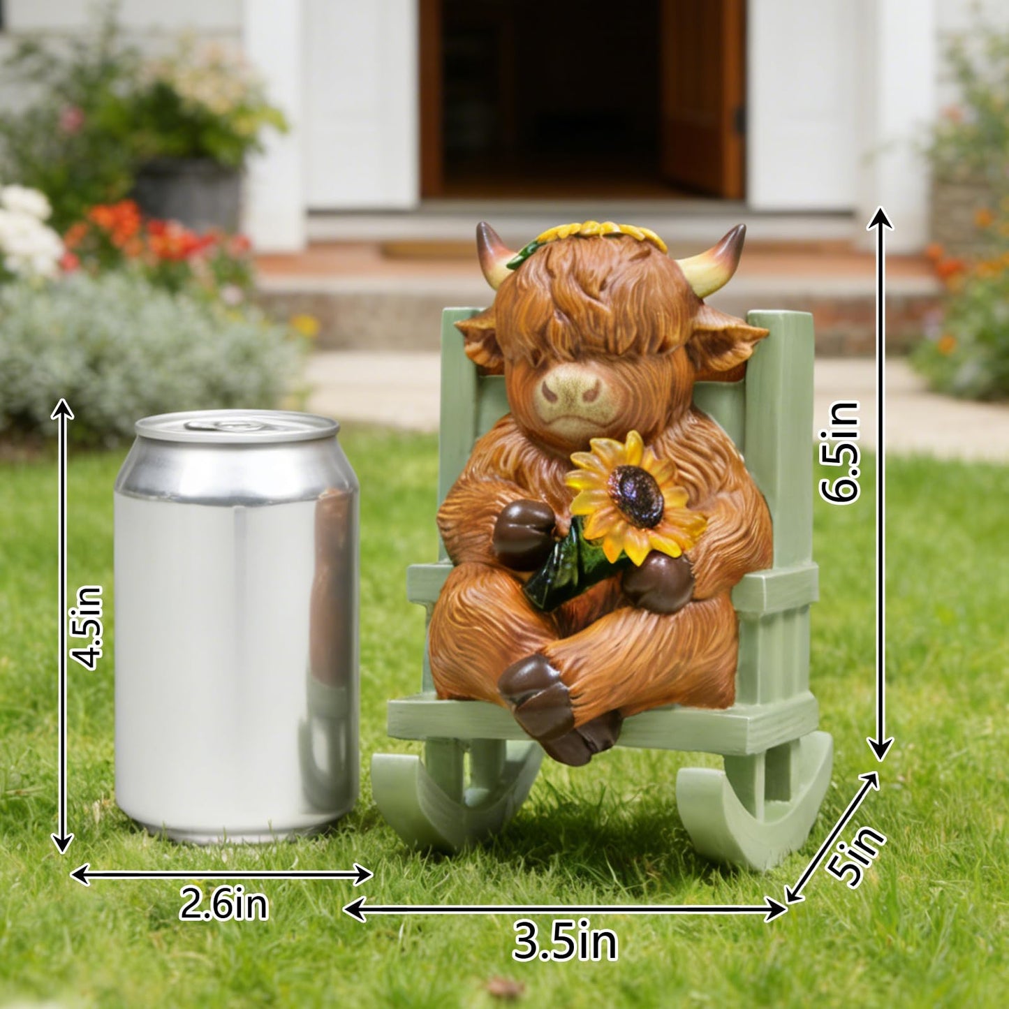 Sheaifun Solar Garden Statues Highland Cow Garden Decor Resin Highland Cow Statue with Light Animal Figurine Outdoor Yard Patio Lawn Decoration Housewarming Gardening Gifts for Women 3.5x5x6.5 in