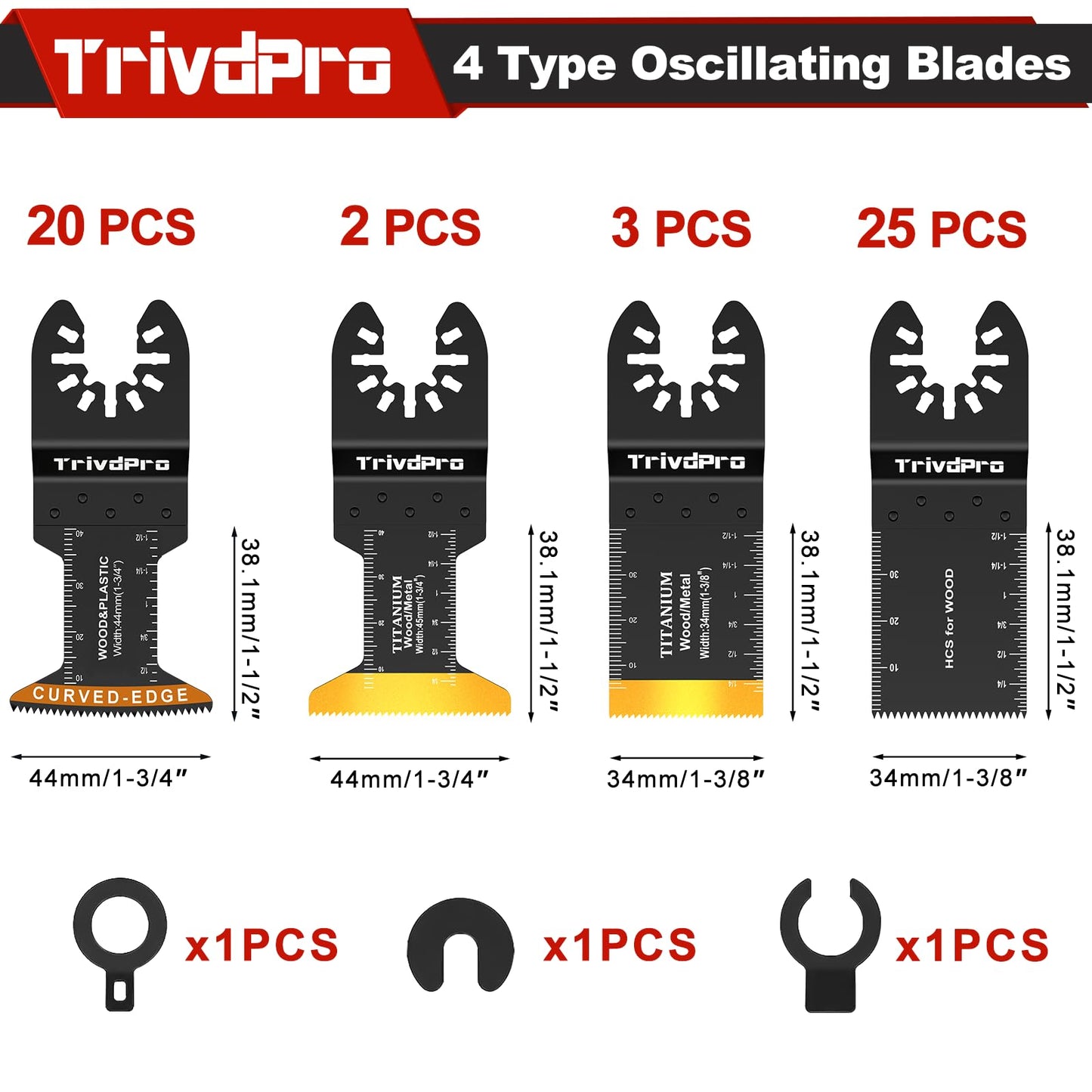 Oscillating Tool Blade Multitool Blades - TrivdPro 50pcs Multi Tool Blades Kits Oscillating Saw Blades for Metal Wood Plastic, Oscillator Blades for Multi Tool Fits Dewalt Milwaukee Ryobi Fein Bosch