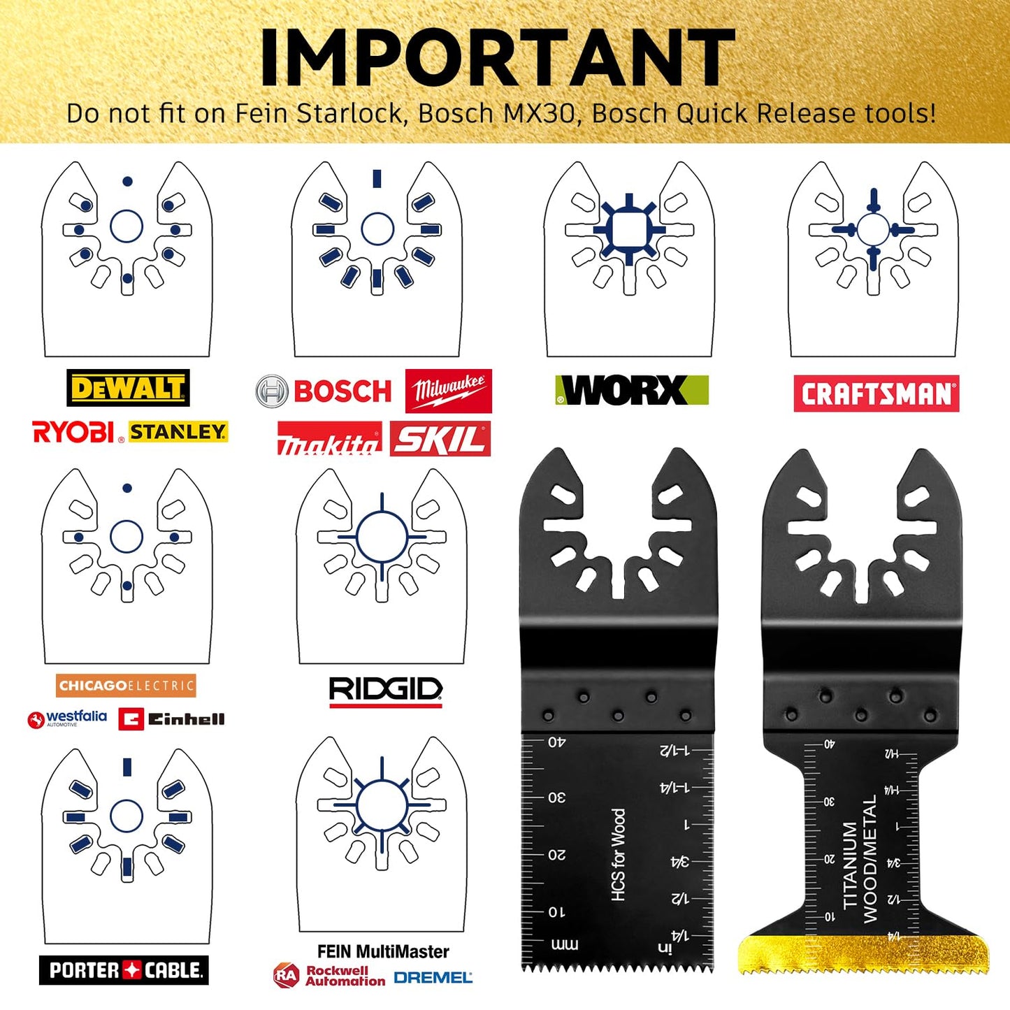 AIFICUT 31 PCS Multi Tool Blade Kits, Professional Titanium Oscillating Tool Blades for Metal, Wood, Plastic, Quick Release Oscillating Saw Blades Compatible with Dewalt Milwaukee Ryobi Rockwell Fein