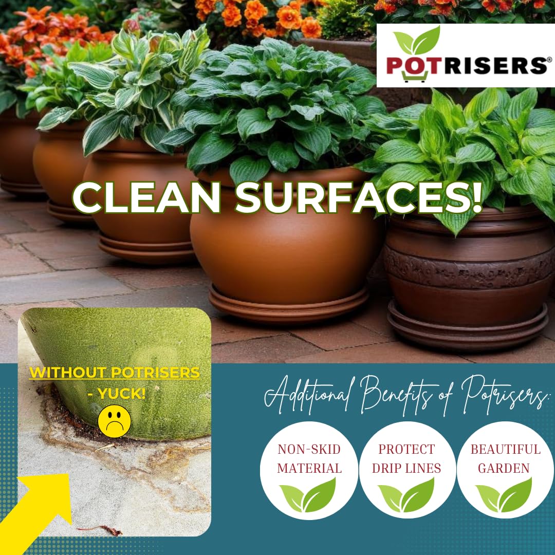 POTRISERS 12 Pack Large 2" Wide x 3/4" Tall Value Pack | Invisible Pot Feet & Plant Risers | Drainage & Airflow for Planters, Pots, Garden Decor | Patios, Decks, Gardens