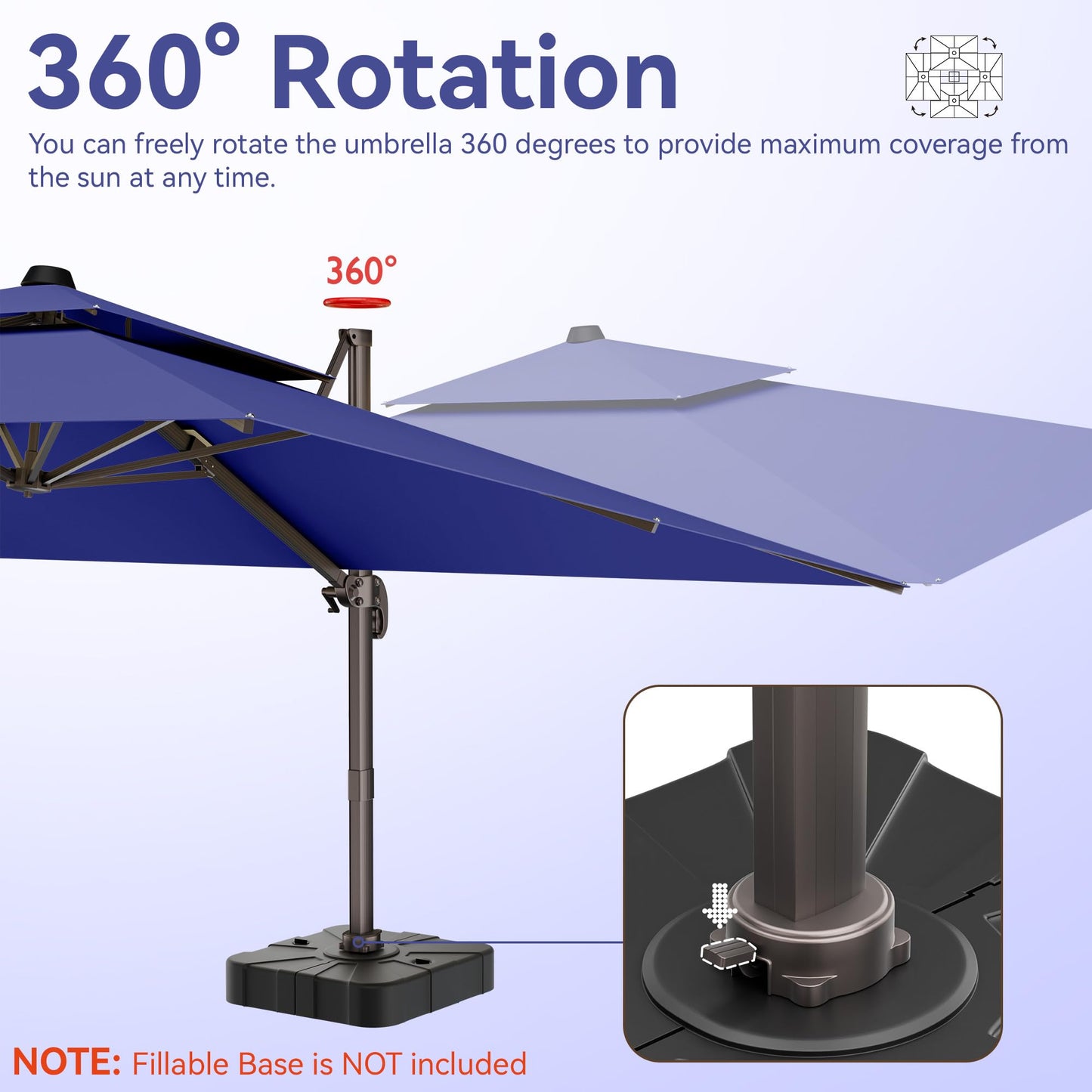 Jentafix 10x13 FT Patio Umbrella, Large Cantilever Rectangular Double Top Heavy Duty Offset Umbrellas with 360° Rotation, Outdoor shade for Garden Deck Pool Patio, Navy