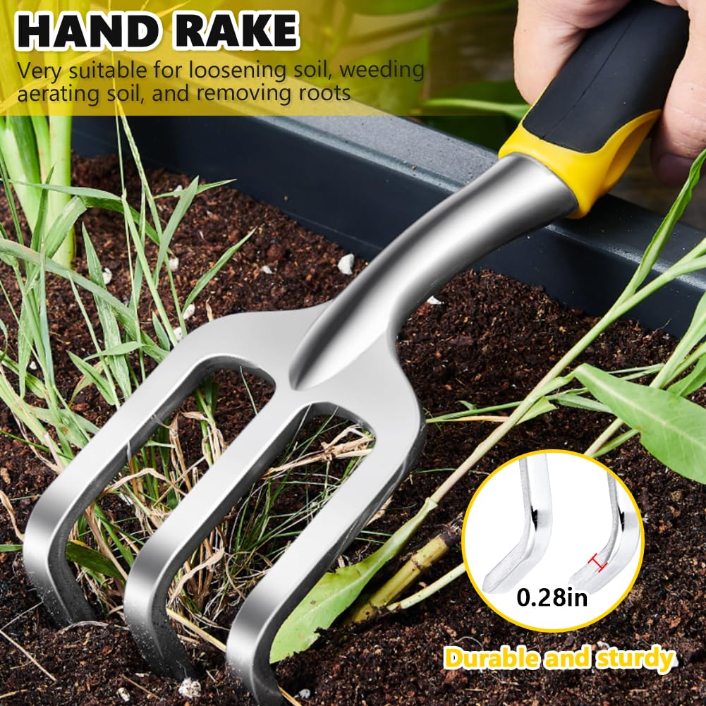 Garden Tool Set, 3 Pcs Heavy Garden Tools, Garden Shovel, Transplant Trowel and Hand Rake with Soft Rubberized Non-Slip Ergonomic Handle for Planting
