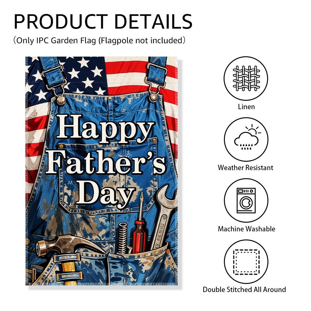 Gkodw Happy Father's Day Garden Flag, Funny Father Yard Sign for Outside, Happy Fathers Day Lawn Porch Farmhouse Outdoor Yard Sign, Dad Garden Banner Décor