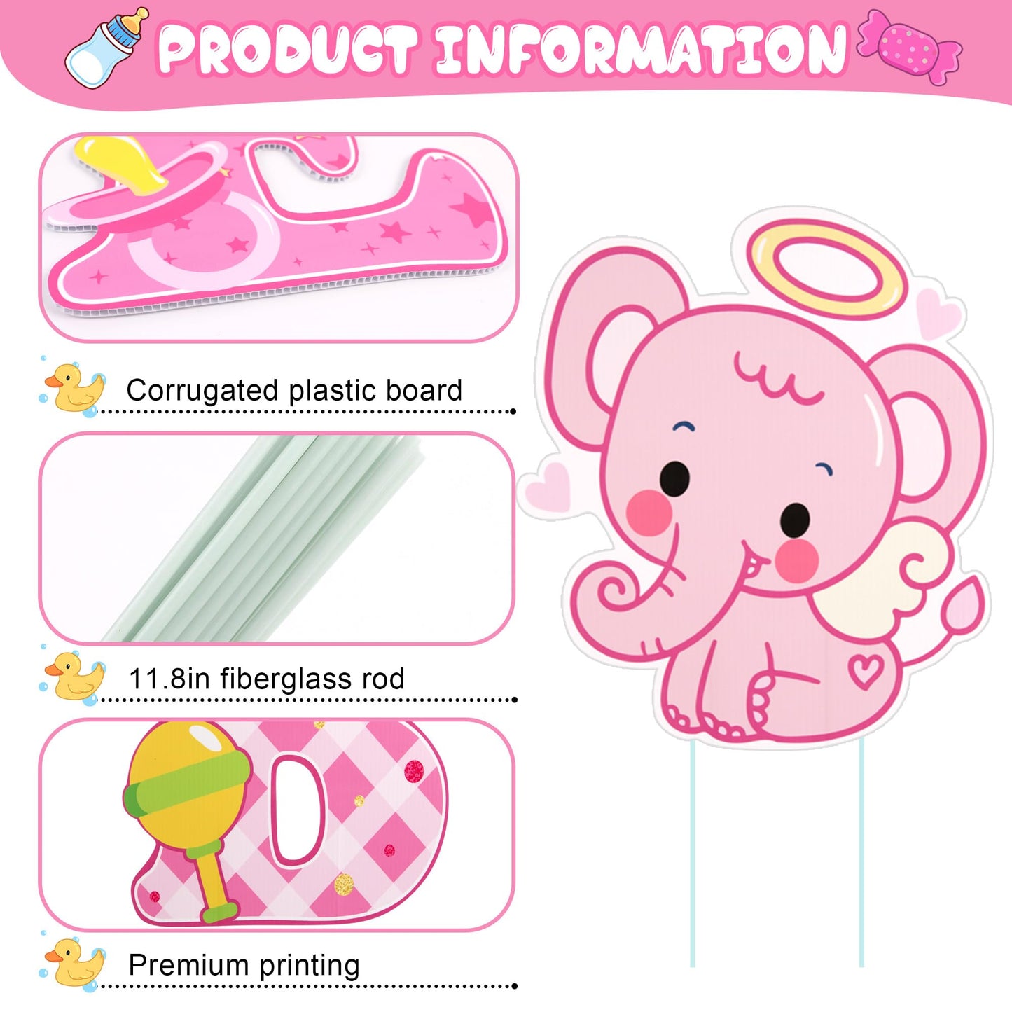 13 Pcs Baby Shower Yard Sign with Stakes, 12 Inch Its A Girl Lawn Garden Sign Gender Reveal Outdoor Decoration Welcome Home Baby Girl Party Supplies (Pink)