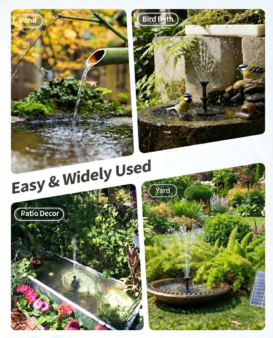 POPOSOAP 6.5W Solar Pond Filter Built-in Battery Backup, Solar Water Fountain Pump with Pond Filter, 8 Nozzles & PVC Tubing for Bird Bath, Small Ponds, Fish Tanks, Water Features P3065D