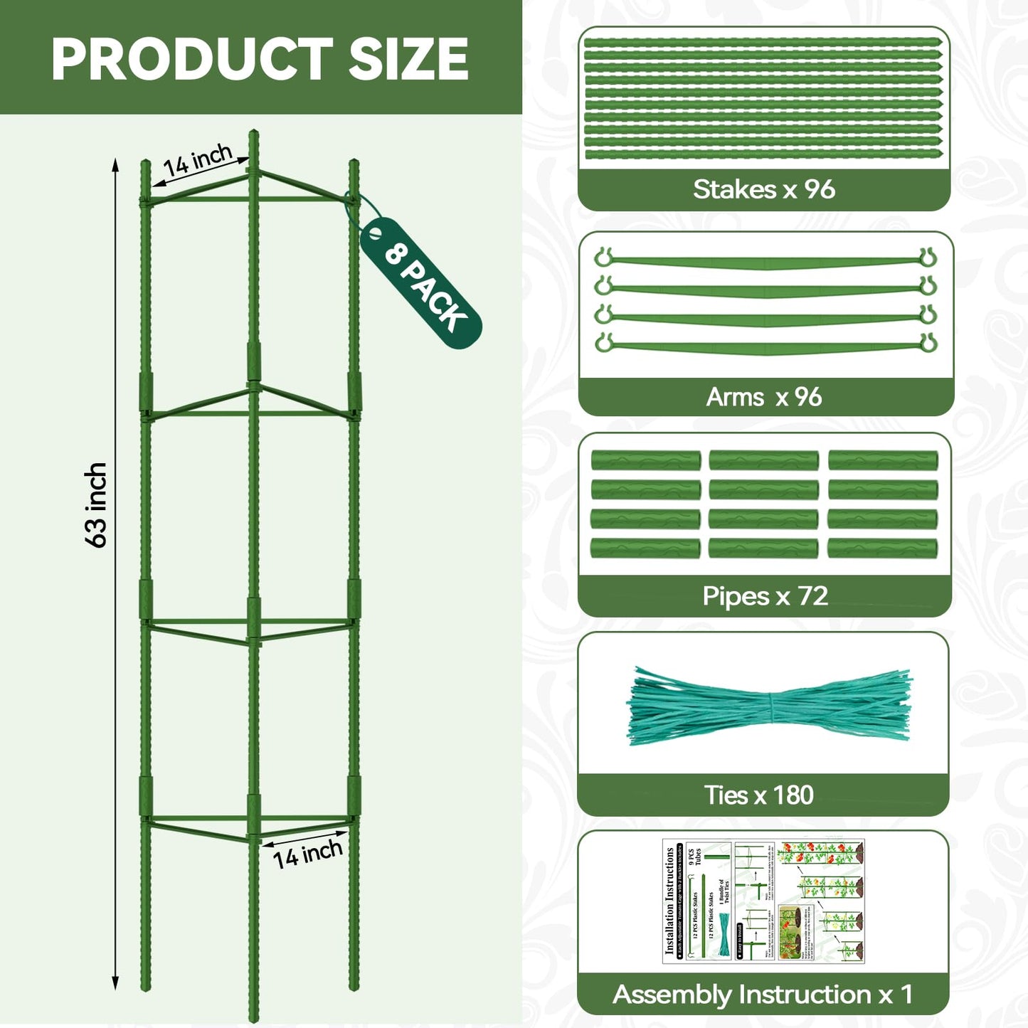 Halatool 63 Inch Tall Tomato Cage 8 Pack, Adjustable Tomato Cages for Garden, Garden Stakes Tomatoe Trellis for Pots, Tomatoes Plant Support for Raised Garden Bed & Vegetables Flowers