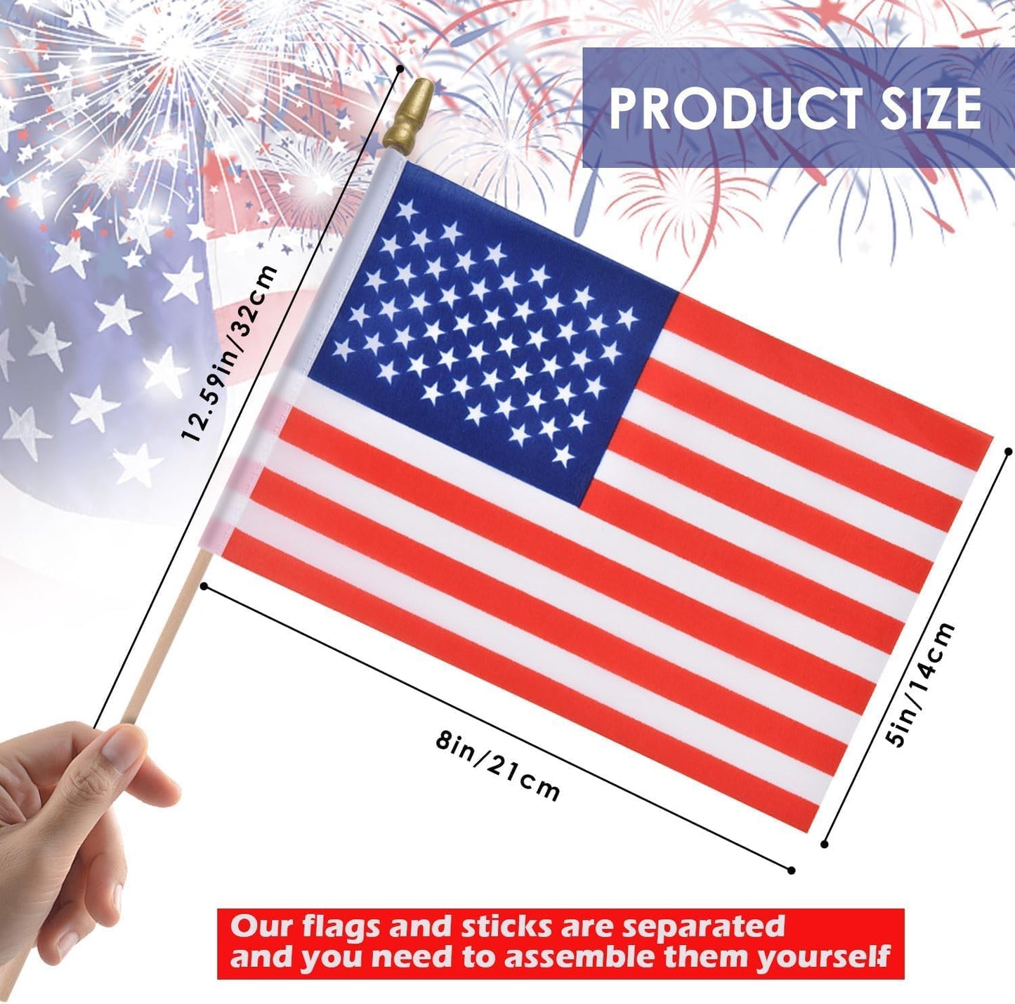 AhfuLife 48 Countries Wooden Handheld Flags on Stick for World Cup Decorations, 48PCS Double Sides Fabric Handheld Small Flags Banner with 11.8in Pole for Soccer Olympic Party 2026 Garden Street Decorations