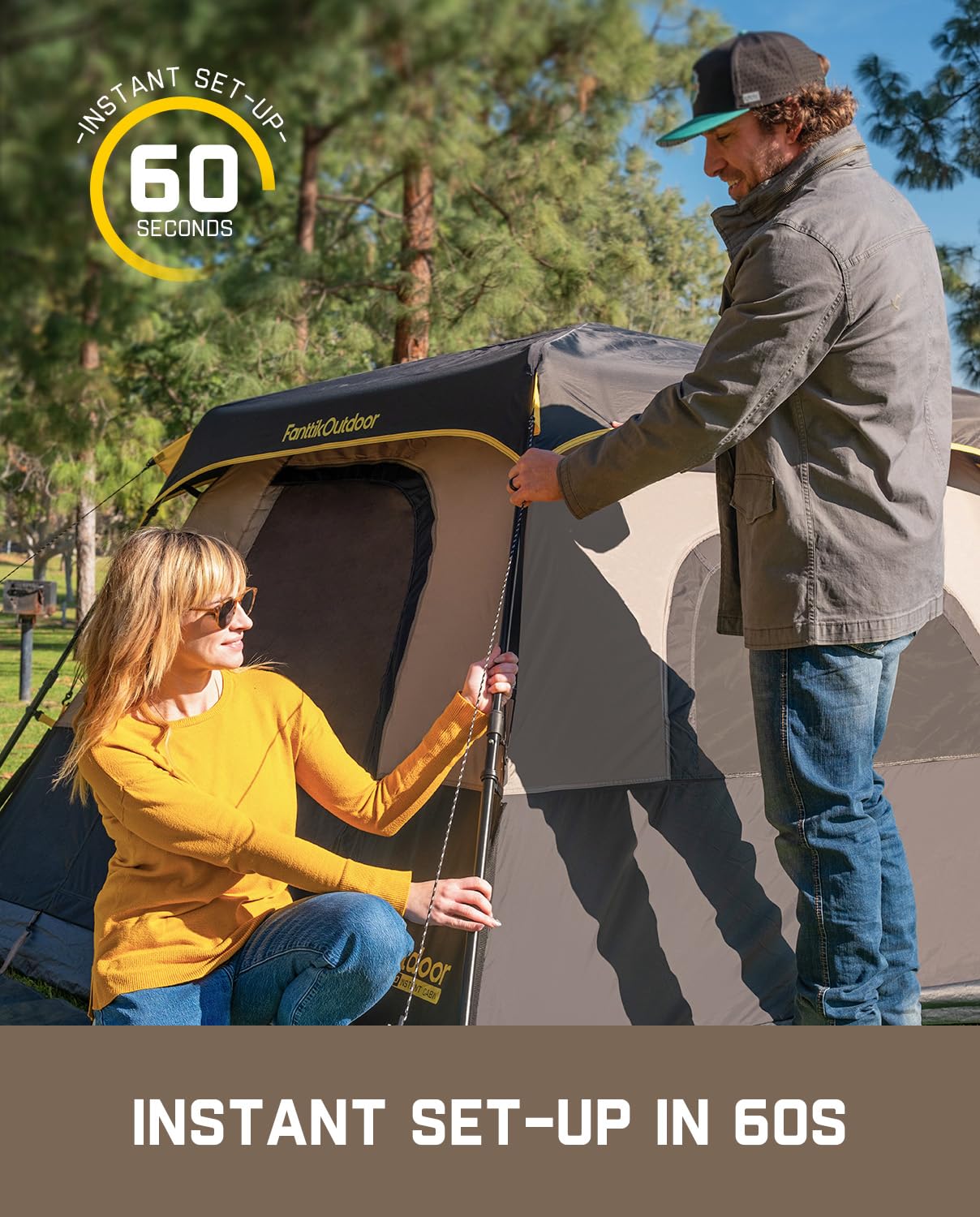 FanttikOutdoor Zeta C6 Pro Camping Tent 6 Person Instant Cabin Tent Setup in 60 Seconds with Rainfly & Windproof Portable with Carry Bag for Family Camping & Hiking, Khaki