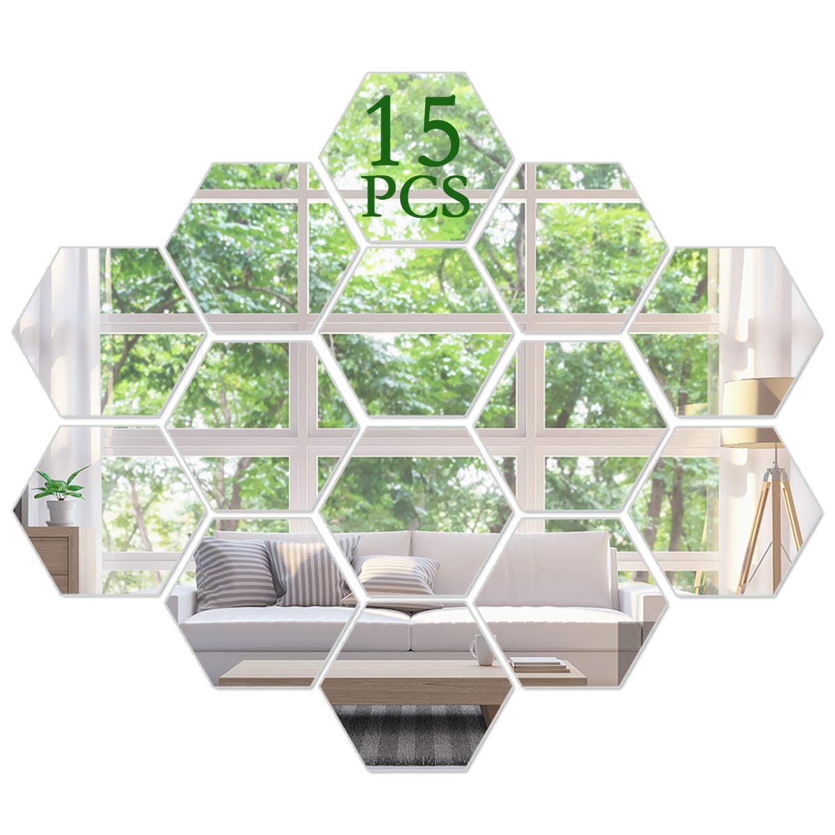 KimDaro 3D Hexagon Acrylic Mirror Wall Decor - Self Adhesive Tiles (15 PCS)